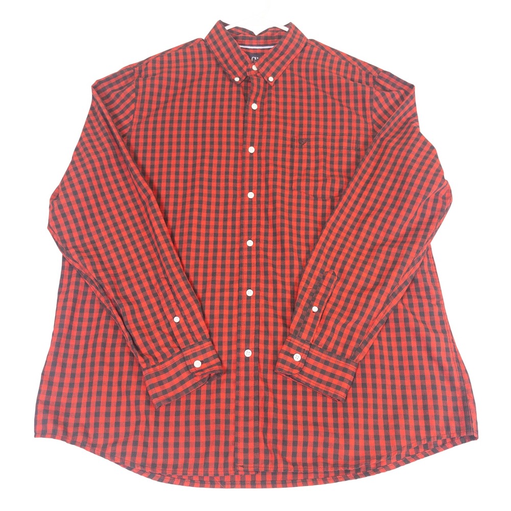 Chaps Mens XXL Red Black Gingham Long Sleeve Button Down Easy Care Shirt